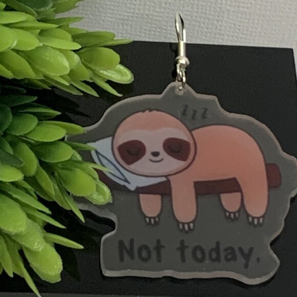 Sloth Earring, Not Today Earring, Sloth Jewelry, Silly Animal Earring, Gift Idea - Picture 3 of 4